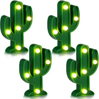 Jutom 4 Pieces LED Cactus Light up Taco Party Favors Mexican Cactus Party Decorations Fiesta Table Decor Cinco De Mayo Supplies Cute Night Lamp for Table Bedroom Supplies(4.72 x 2.76 Inch)