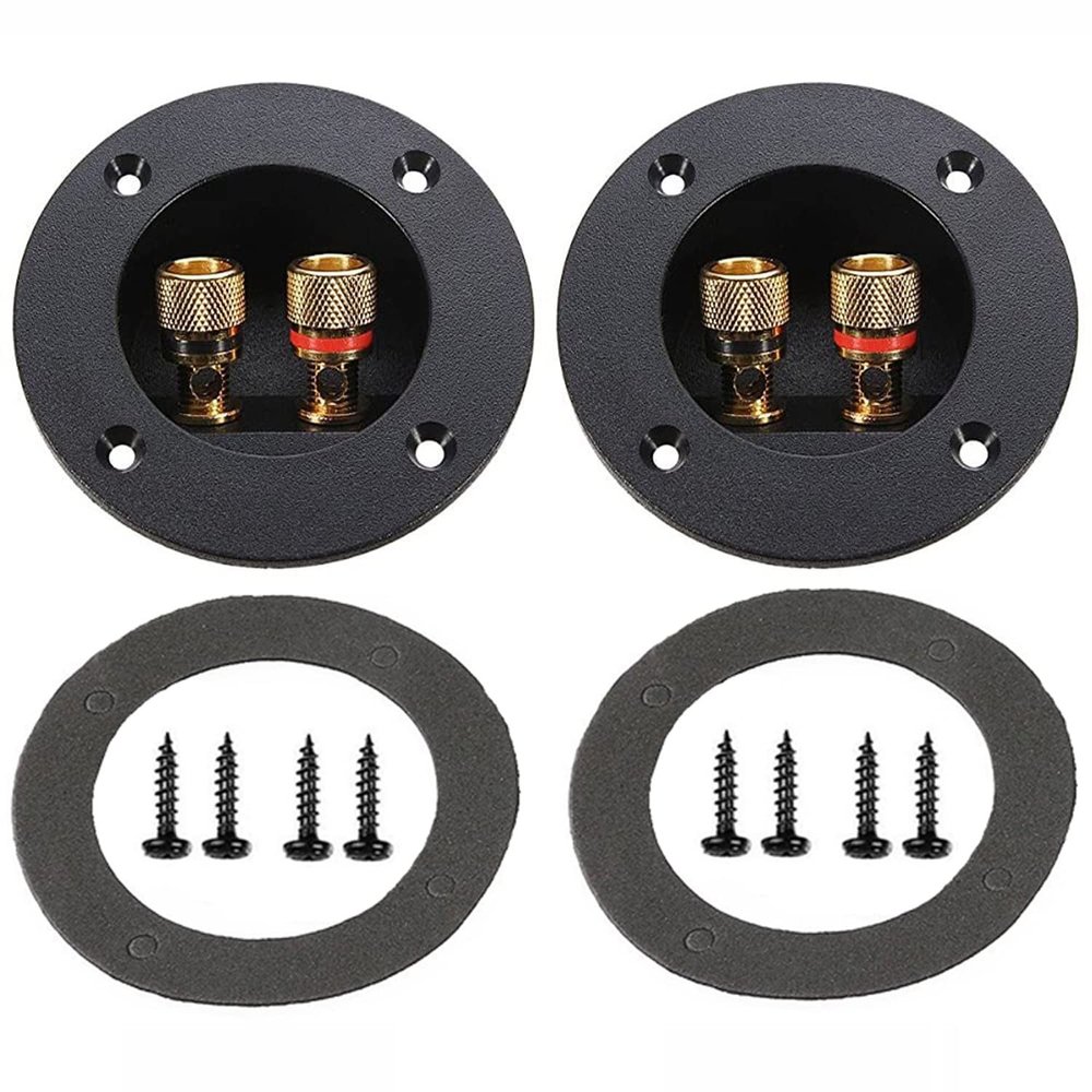 BlueMart 3" Round 2-Way Binding Post Screw Cup Connector Speaker Box Terminal Cup (Black - 2pcs)