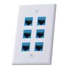 OUYFBO 6-Port Cat6 Keystone Jack Wall Plate - Compatible with Cat7/6/6e/5/5e Ethernet Devices - White with Blue Ethernet Jacks view 2