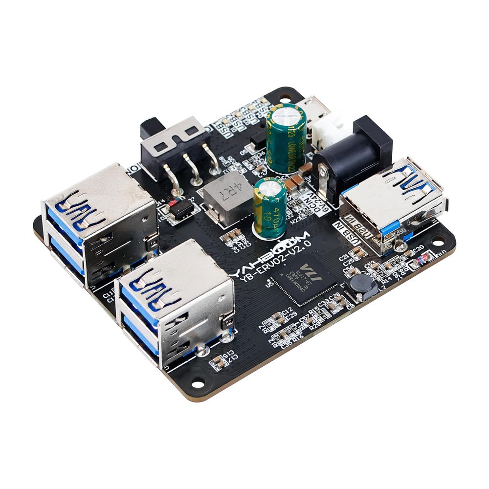 Yahboom 4 Port USB 3.0 Hub for Raspberry Pi Jetson Nano ROS Robot, Compatible with USB 3.0/2.0/1.1 Driver-Free Plug&Play, Onboard External USB-A5V (Micro-USB)9~24V Power Port, for High-Power Device