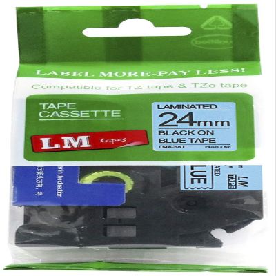 LM Tapes - Premium 1" (24mm) Black on Blue Compatible TZe P-Touch Tape for use with Brother PT-E800W, PTE800W, PT-E800, PTE800 Label Maker Includes Tape Size/Color Guide.