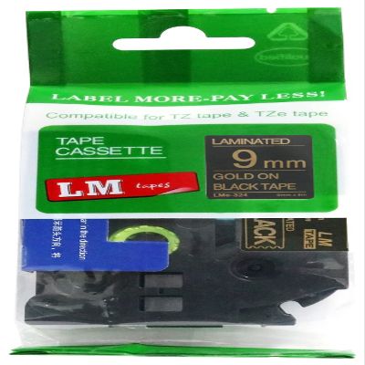 LM Tapes - Premium 3/8" (9mm) Gold on Black Compatible TZe P-Touch Tape for use with Brother PT-E800W, PTE800W, PT-E800, PTE800 Label Maker Includes Tape Size/Color Guide.