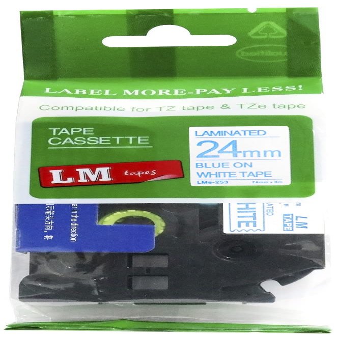 LM Tapes - Premium 1" (24mm) Blue on White Compatible TZe P-Touch Tape for use with Brother PT-P900W, PTP900W, PT-P900, PTP900 Label Maker Includes Tape Size/Color Guide.
