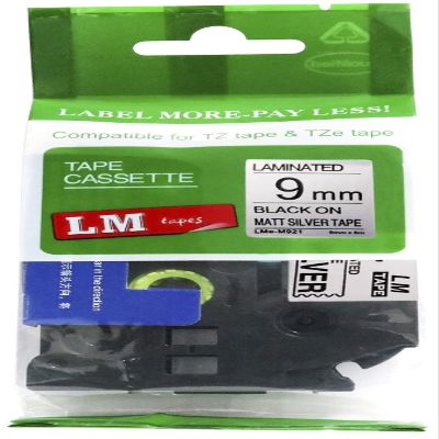 LM Tapes - Premium 3/8" (9mm) Black on Matte Silver Compatible TZe P-Touch Tape for use with Brother PT-E800W, PTE800W, PT-E800, PTE800 Label Maker Includes Tape Size/Color Guide.