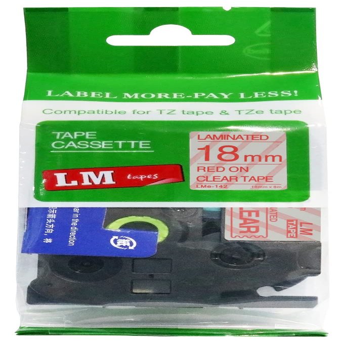 LM Tapes - Premium 3/4" (18mm) Red on Clear Compatible TZe P-Touch Tape for use with Brother PT-P900W, PTP900W, PT-P900, PTP900 Label Maker Includes Tape Size/Color Guide.