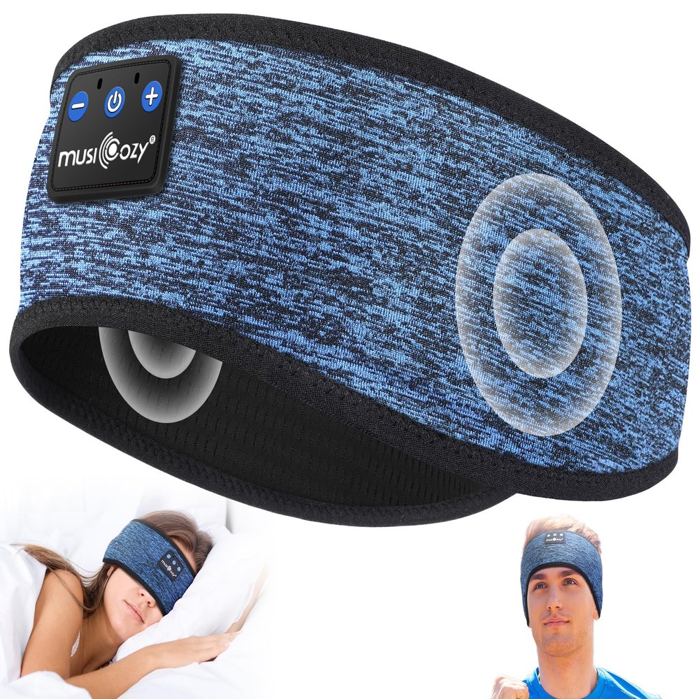 MUSICOZY Sleep Headphones Bluetooth 5.4 Headband, Wireless Earphones Music Sleep Earbuds Sleeping Eye Mask with HD Stereo Speakers for Workout Running Travel Yoga, Ideal Gifts (Blue)