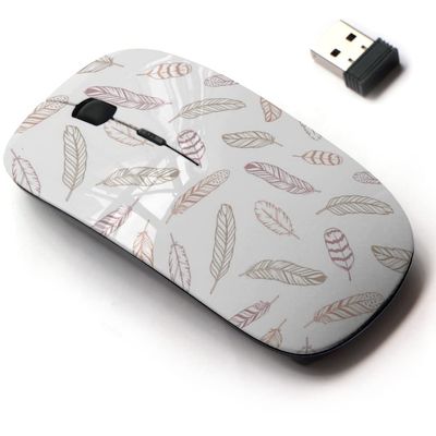 2.4G Wireless Mouse with Cute Pattern Design for All Laptops and Desktops with Nano Receiver - Bird Feathers