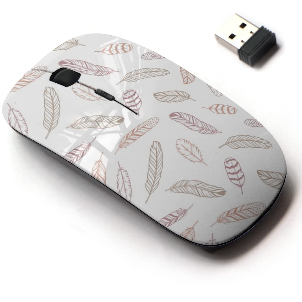 2.4G Wireless Mouse with Cute Pattern Design for All Laptops and Desktops with Nano Receiver - Bird Feathers