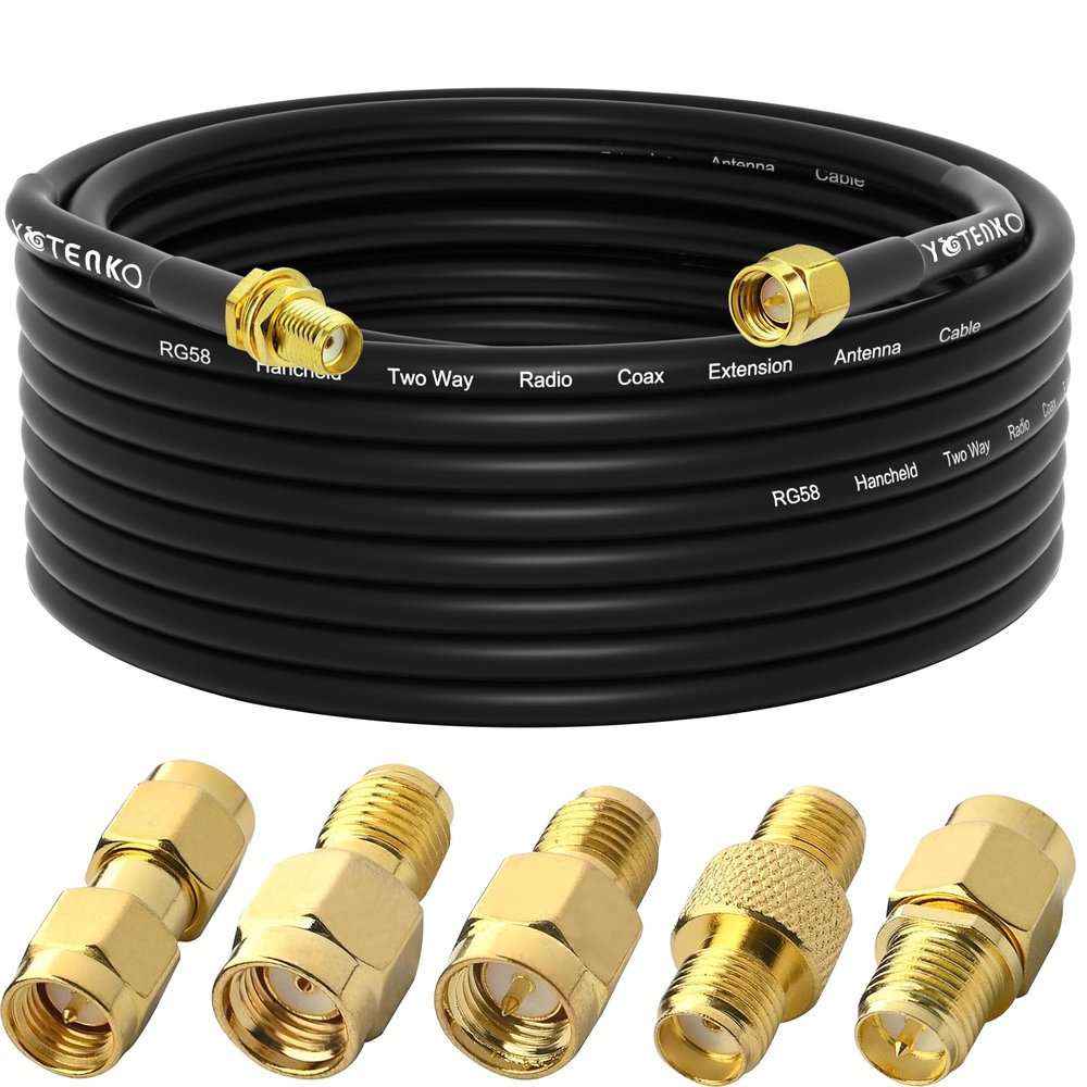 YOTENKO SMA Antenna Extension Cable 33FT + 5PCS SMA RF Coax Connector Kit, SMA Male to Female RG58 Coaxial Cable 10M Low-Loss for 3G 4G LTE Router ADS-B SDR USB Dongle Receiver Antenna Extension Wire