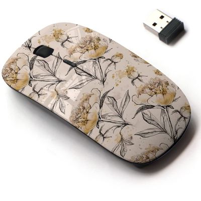 2.4G Wireless Mouse with Cute Pattern Design for All Laptops and Desktops with Nano Receiver - Flowers Graphic Leaves