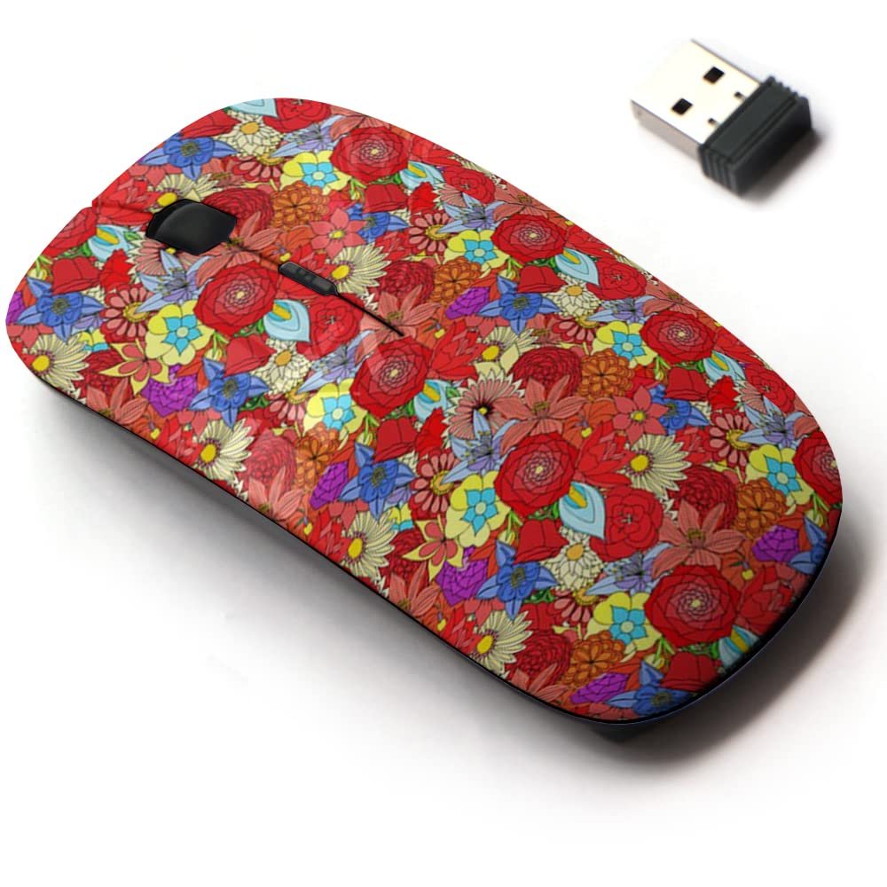 2.4G Wireless Mouse with Cute Pattern Design for All Laptops and Desktops with Nano Receiver - Beautiful Summer Ornate Many Flowers