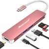 Hiearcool USB C Hub,USB-C Dongle,7IN1 USBC to HDMI Multple Adapter Compatible for MacBook Dell Lenovo Asus Thunderbolt 3 Thunderbolt 4 Type C Docking Station (HDMI USB3.0 TF/SD PD)-Rose Gold view 1