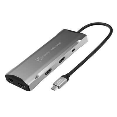 j5create USB C 4K Triple Display Hub - 4K HDMI x2, 4K DP, 2 USB-A and USB-C 10Gbps, PD 100W, Ethernet, SD 4.0 Card Reader | for XPS, Surface Pro (JCD397)