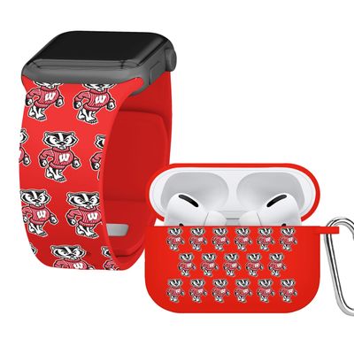 Affinity Bands Wisconsin Badgers HD Combo Package Compatible with Apple Watch and AirPods Pro (38/40/41mm (42mm Series 11) Long Repeating)