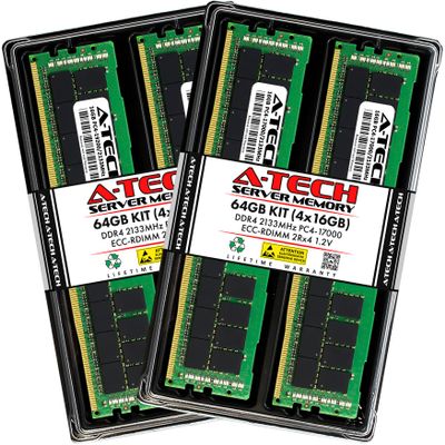 A-Tech 64GB Kit (4x16GB) Memory RAM for Dell T7810 - DDR4 2133MHz PC4-17000 ECC Registered RDIMM 2Rx4 1.2V - Server