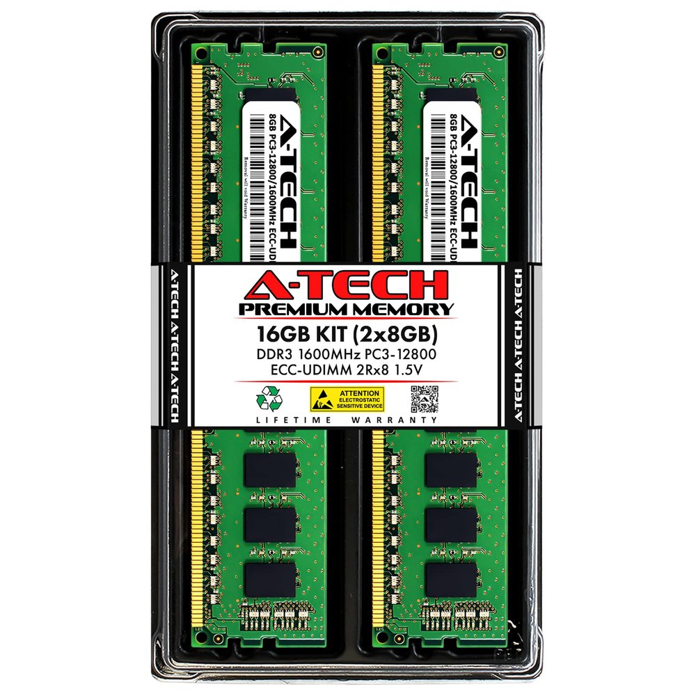A-Tech 16GB Kit (2x8GB) Memory RAM for HP Elite 8200 - DDR3 1600MHz PC3-12800 ECC Unbuffered UDIMM 2Rx8 1.5V - Server