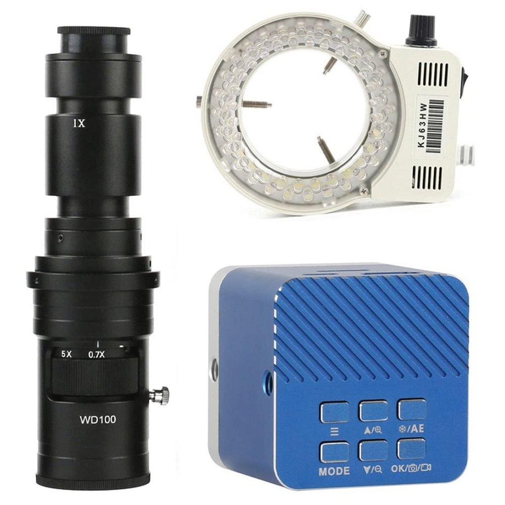 Microscope Kit 24MP 4K Industrial Video Microscope Camera 100X 130X 180X 300X 200X 500X Zoom C Mount Lens Microscope Lens Adapters (Color : with 500X Lens Light)