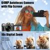 6K Digital Camera for Photography, 64MP Vlogging Camera for YouTube with 3" 180 Flip Screen, 16X Zoom Autofocus Compact Travel Beauty Cameras for Teens, with 32GB Micro SD Card view 2