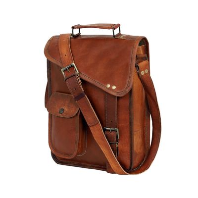 18" leather satchel tablet bag laptop case office briefcase messenger gift for men computer distressed shoulder bag