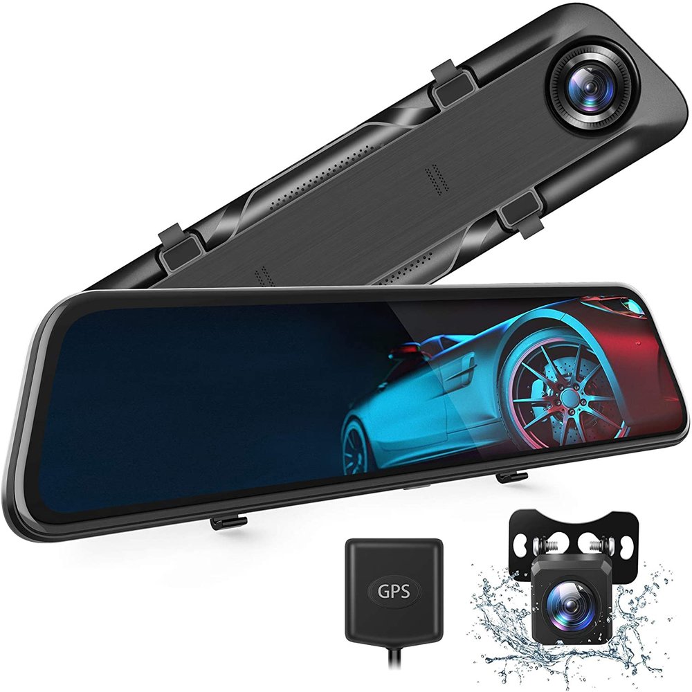 4K Mirror Dash Cam for Cars, 12Full Touch Screen Rear View Mirror Camera, GPS Tracking, Voice Control, Waterproof Backup Camera 2.5K Max, 8MP Super Night Vision