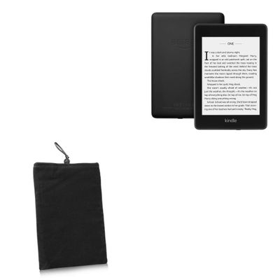 BoxWave Case Compatible with Amazon Kindle Paperwhite (4th Gen 2018) - Velvet Pouch, Soft Velour Fabric Bag Sleeve with Drawstring - Jet Black