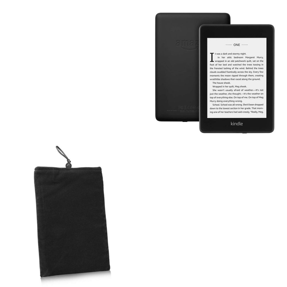 BoxWave Case Compatible with Amazon Kindle Paperwhite (4th Gen 2018) - Velvet Pouch, Soft Velour Fabric Bag Sleeve with Drawstring - Jet Black