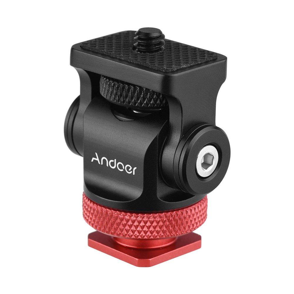 Andoer Camera Monitor Mount for Cold Shoe Mounting, 360 Rotatable Monitor Holder with 1/4 Inch Allen Key for LED Light Microphone Extension Mounting, Red