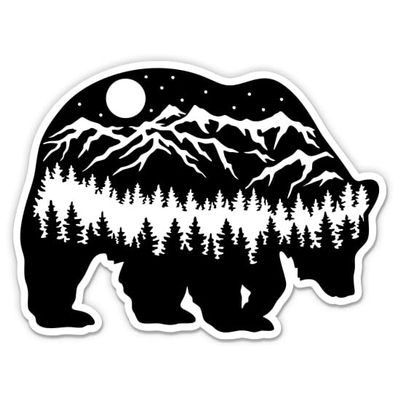 Bear Mountains Sticker - 3" Laptop Sticker - Waterproof Vinyl for Car, Phone, Water Bottle - Bear Shape Decal