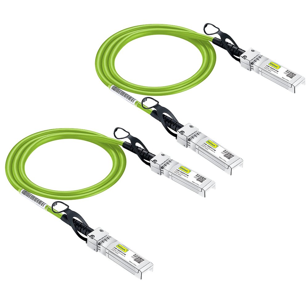 10Gtek [Green Colored 10G SFP+ DAC Cable - Twinax SFP Cable for Ubiquiti UniFi Devices, 1-Meter(3.3ft), 2 Pack