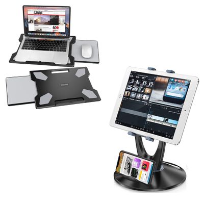 DeskLogics Tablet Stand for Desk + Portable Lap Desk with Mouse Pad (TS-8B + LD-6B)