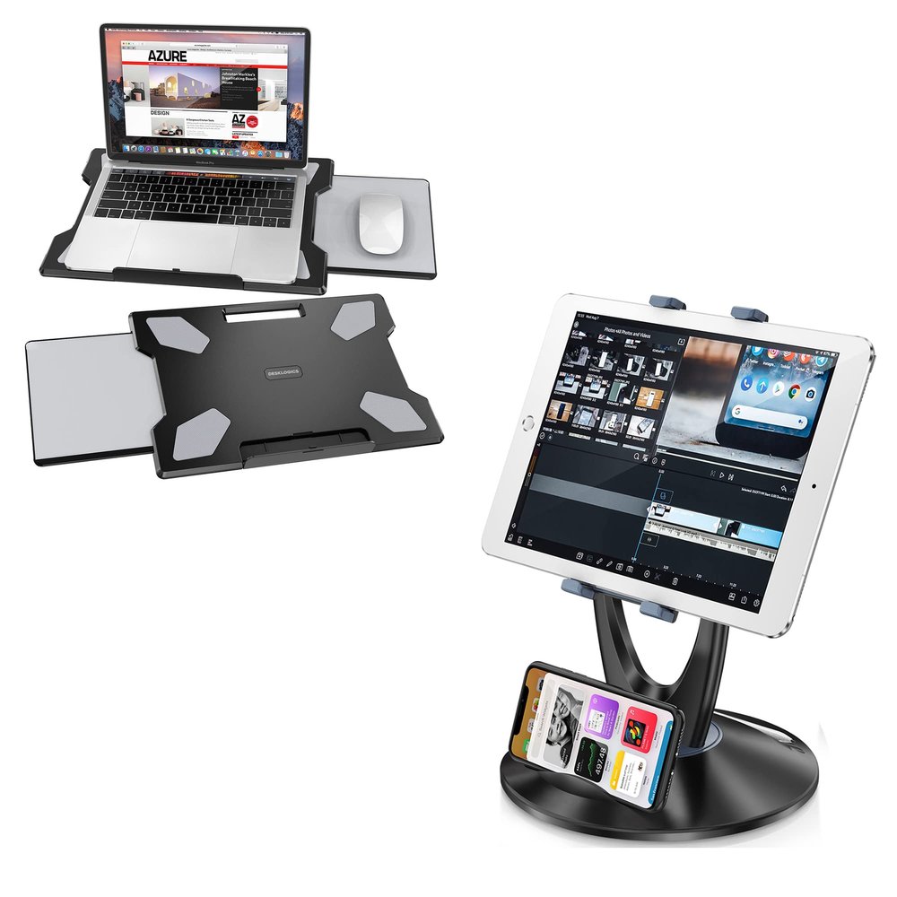 DeskLogics Tablet Stand for Desk + Portable Lap Desk with Mouse Pad (TS-8B + LD-6B)