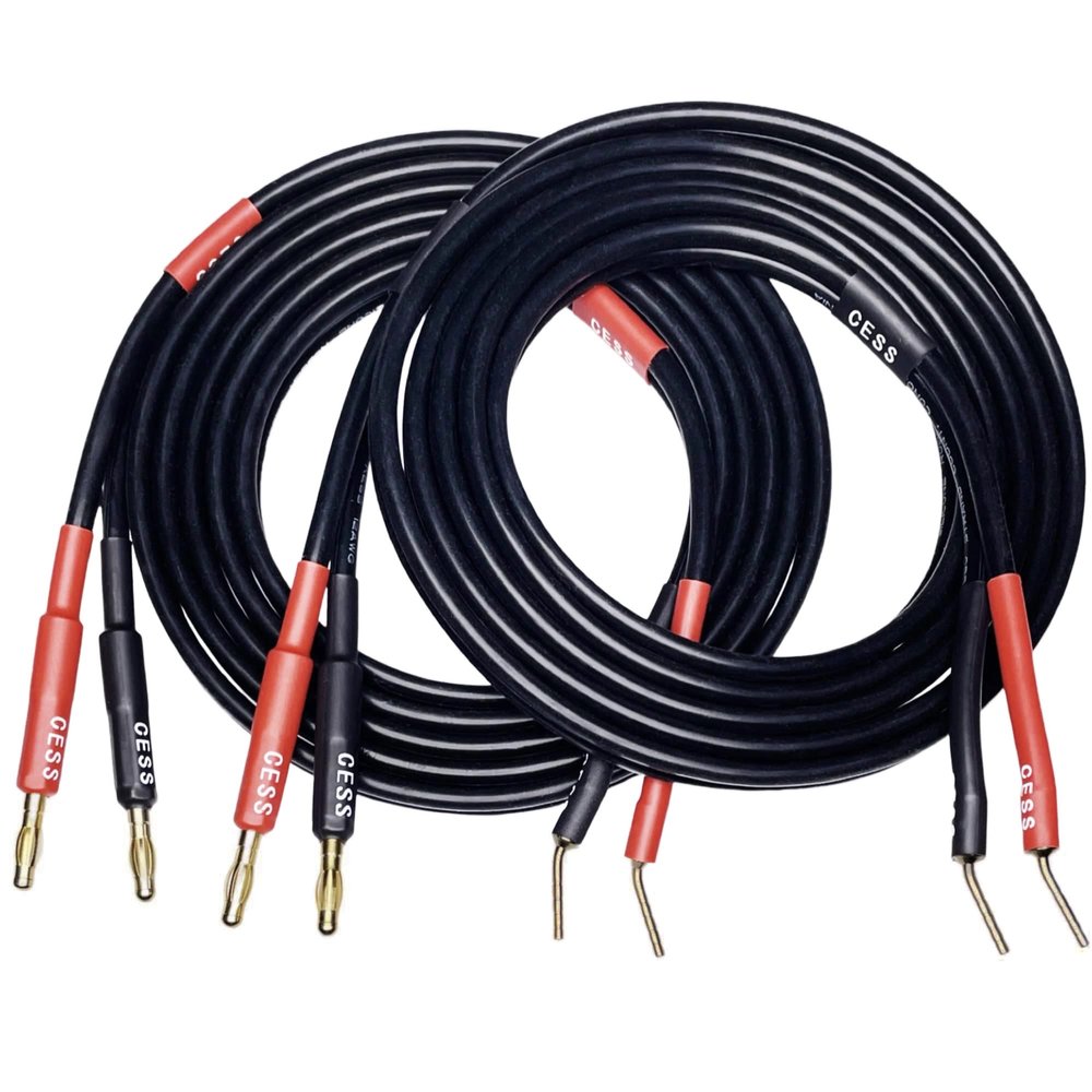 CNCESS CESS-119-6f Banana Plugs to Pin Type Plugs 12AWG 680 Strand Count Super Soft Silicone Wire Speaker Cable (6 Feet)