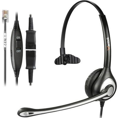 Wantek Yealink Phone Headset with Quick Disconnect Cord, RJ9 Office Telephone Headsets with Mic Noise Cancelling Compatible with Yealink VoIP Phone T21P T42S T46S T48S T27G T53W T54W Grandstream Snom