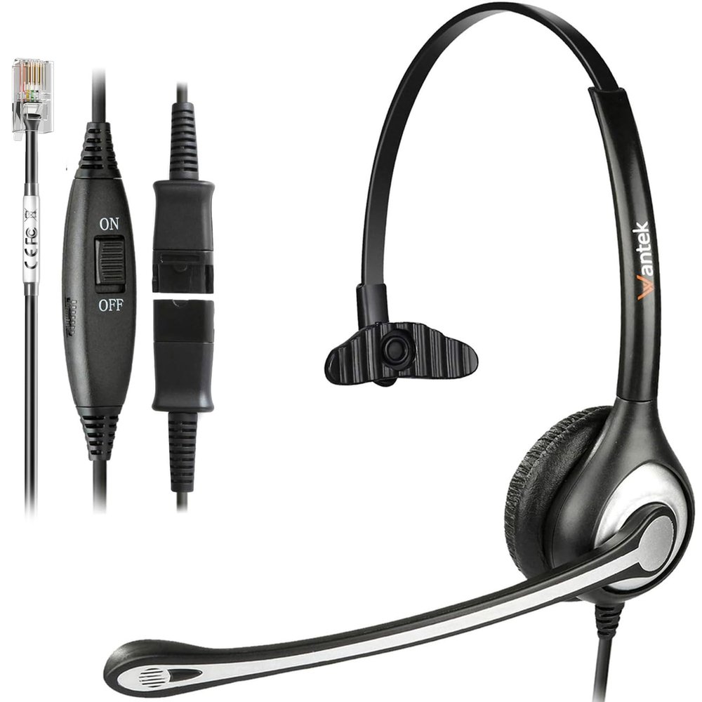 Wantek Yealink Phone Headset with Quick Disconnect Cord, RJ9 Office Telephone Headsets with Mic Noise Cancelling Compatible with Yealink VoIP Phone T21P T42S T46S T48S T27G T53W T54W Grandstream Snom