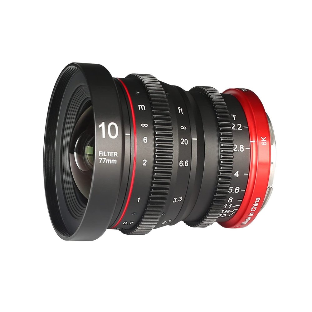 Meike 10mm T2.2 Large Aperture Manual Focus Low Distortion APS-C S35 Format 6K Mini Prime Cine Lens Compatible with Canon RF Mount Cameras EOS R RP R5 R6 R7 R10 R50 C70 Komodo