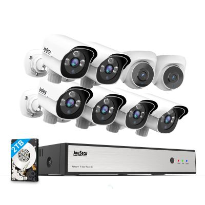 JouSecu 8CH Home Security Camera System, 8pcs Wired 3MP PoE IP Cameras for Outdoor and Indoor, One-Way Audio, 8 Channel NVR with 2TB HDD for 24-7 Recording, Night Vision
