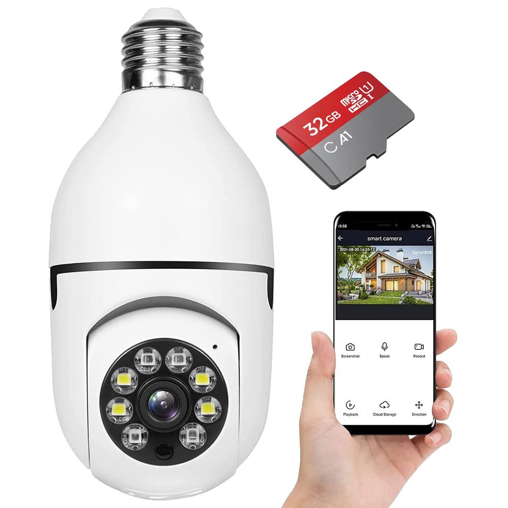 Light Bulb Camera,Wireless Wifi Light Bulb Camera Security Camera with 32G Memory, Home 5G WiFi 360 Panoramic IP Surveillance Camera with Human Motion Detection and Alarm,Two-Way Audio Night Vision