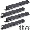 4 Pack 1U 19 Inch Cable Manager 24 Slot Horizontal Rack Mount Wire Management Server Rack Cable Management Metal Finger Duct Wire Organizer with Cover and Mounting Screws for Network Cabinet, Black view 1