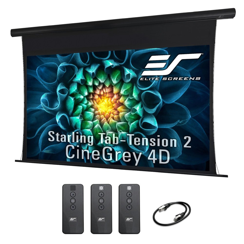 EliteProjector Screens Starling Tab-Tension 2 CineGrey 4D, 106" 16:9, 4K/8K Ultra HD Ceiling, Ambient Light Rejecting (CLR/ALR) Tab-Tensioned Electric Drop Down Front Projector Screen, STT106UHD4-E12