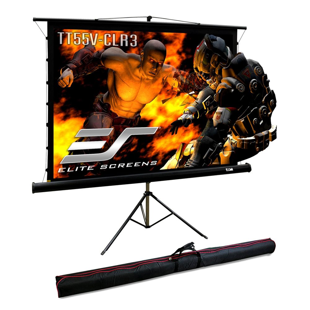 Elite Screens 55 inch UST Portable Projector Screen with Stand Tripod Height Adjustable 16:9 4K ALR Projector Screen Ultra Short Throw Indoor Movie Screen Home Theater - Light On CLR 3 TT55V-CLR3