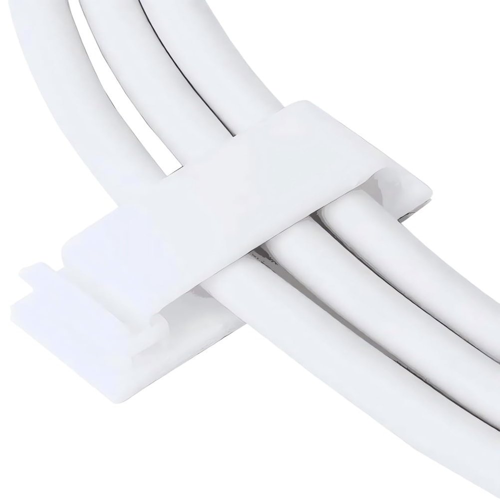 Cable Clips, Ethernet Cable Organizer, Conwork Adhesive Wire Management Clamps, Desktop Cord Holder Hider, Charging Cable Organizer & Management System for TV PC Laptop Home Office [50-Pack, White]