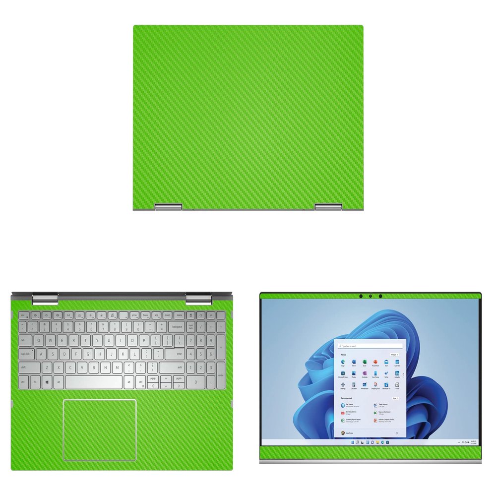 Decalrus - Protective Decal for The Dell Inspiron 7000 i7506 2-in-1 (15.6" Screen) Laptop Green Carbon Fiber Vinyl Cover wrap CFdellInspiron15_I7506Green