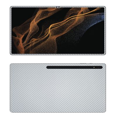 Decalrus - Protective Decal for The Samsung Galaxy Tab S8+ (12.4" Screen) Tablet Silver Carbon Fiber Skin Skins Decal for case Cover wrap CFsamsungGalaxyTabS8plusSilver