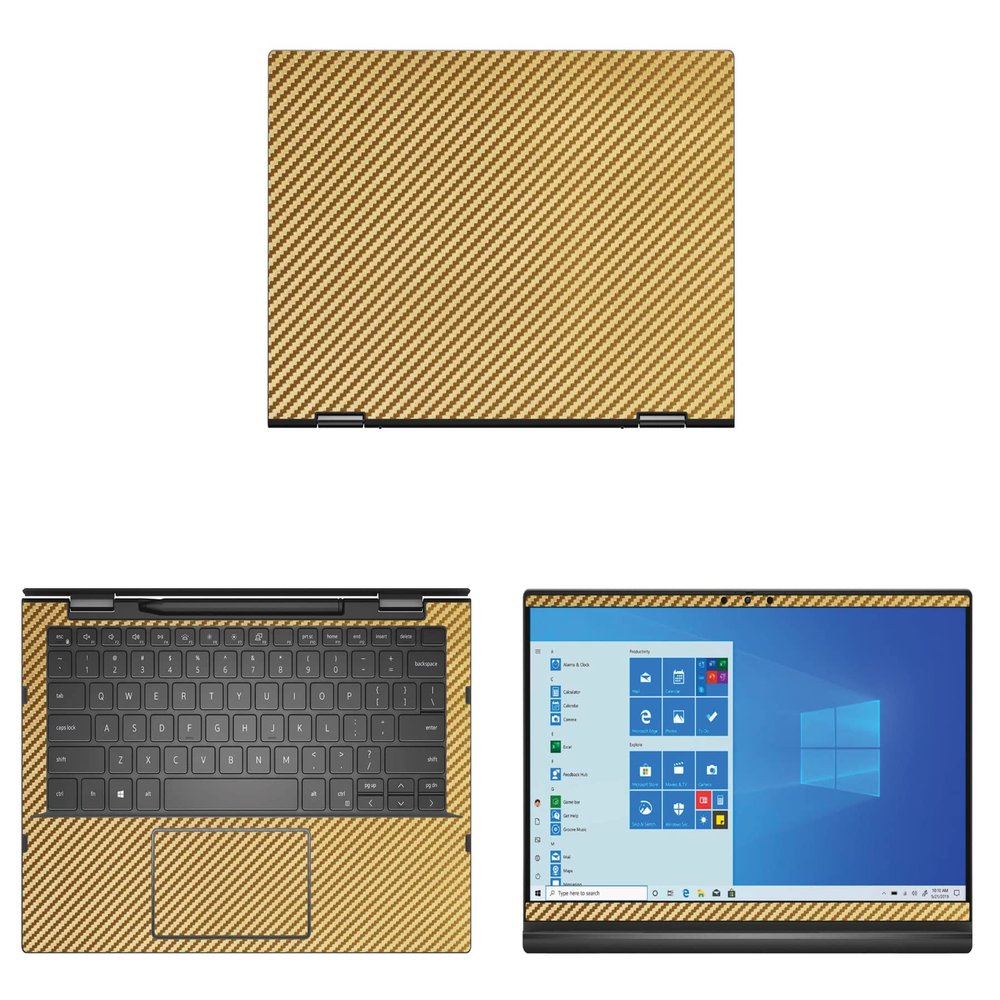 Decalrus - Protective Decal for The Dell Inspiron 7000 i7306 2-in-1 with Active Pen (13.3" Screen) Laptop Gold Carbon Fiber wrap CFdellInspiron13_I7306penGold
