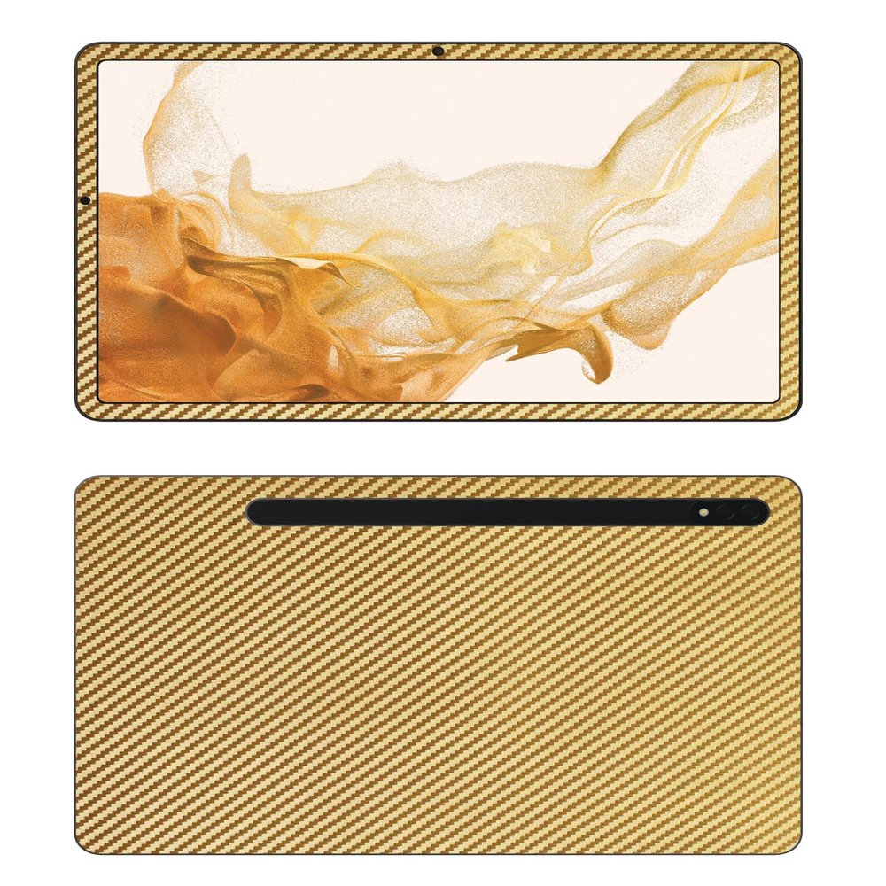 Decalrus - Protective Decal for The Samsung Galaxy Tab S8 (11" Screen) Tablet Gold Carbon Fiber Skin Skins Decal for case Cover wrap CFsamsungGalaxyTabS8Gold