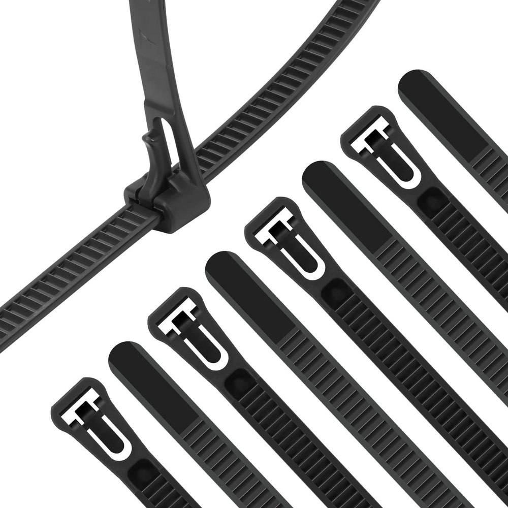 XINGO 100PCS 10 inch Black Releasable Cable Zip Ties Adjustable Wire Cable Ties, Reusable Zip Ties Tie Straps For Multi-Purpose Use Indoor And Outdoor Plastic Tie Wire