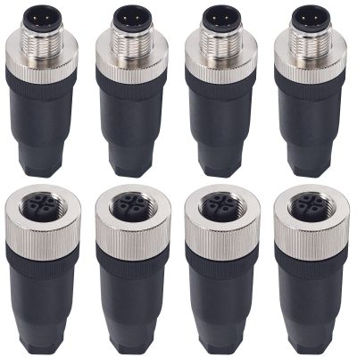 Lonlonty M12 4 Pin Male & Female Socket Panel Aviation Wire Connector,12mm Industrial Circular Connector,Outdoor Waterproof IP67,4 Sets