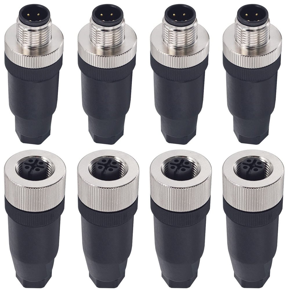 Lonlonty M12 4 Pin Male & Female Socket Panel Aviation Wire Connector,12mm Industrial Circular Connector,Outdoor Waterproof IP67,4 Sets