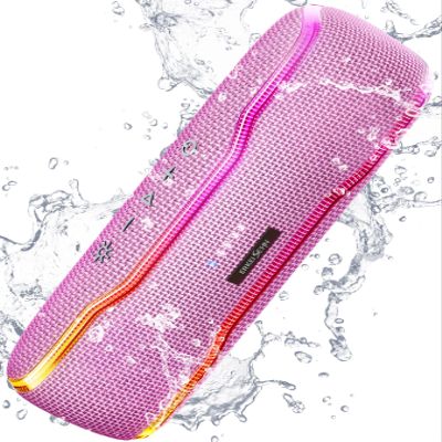 ERKEI SEHN Bluetooth Speaker, IPX7 Waterproof Wireless Speakers, Flashing Light, 25W Super Bass, 24H Playtime, Birthday Valentines Gifts for Him/Men, TWS Pairing, Beach Vacation Essentials, Pink