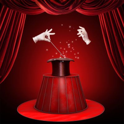BELECO Magic Show Backdrop for Photography 7x5ft Fabric Red Stage Backdrop Curtain Gloves Hat Theater Background Magician Kids Birthday Baby Shower Party Decor Banner Portrait Photo Studio Props